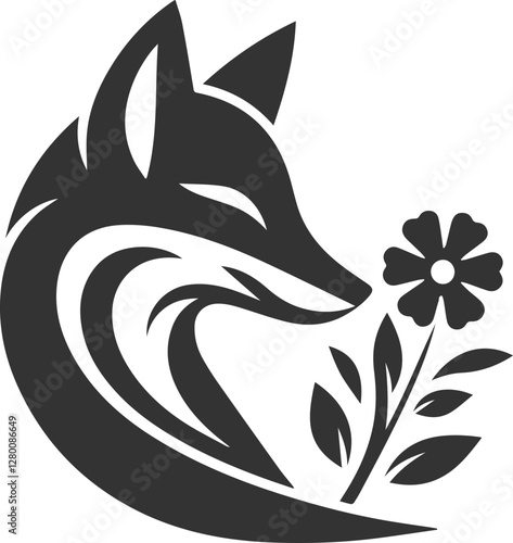 A fox sniffing a flower with a gentle expression vector