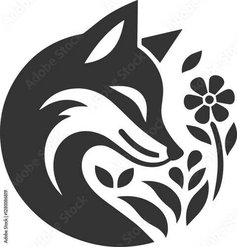 A fox sniffing a flower with a gentle expression vector