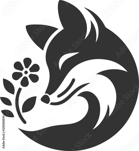 A fox sniffing a flower with a gentle expression vector