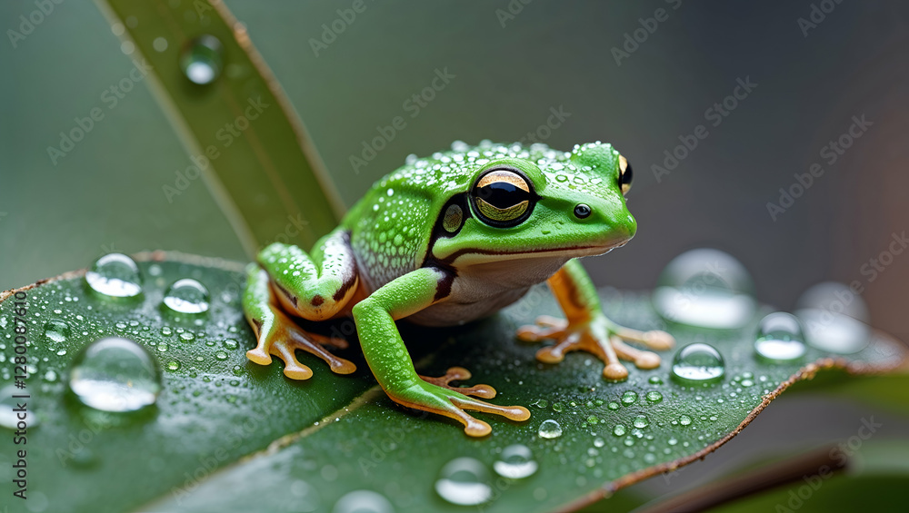 Naklejka premium green frog on a leaf