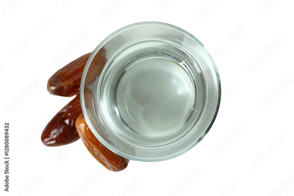 PNG, Ramadan. Glass of water with dates, isolated on white background. PNG, Ramadan. Glass of water with dates, isolated on white background.