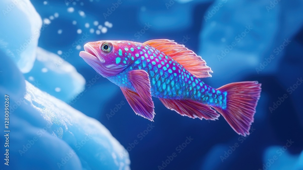 Fototapeta premium Vibrant fish swimming near icy formations.