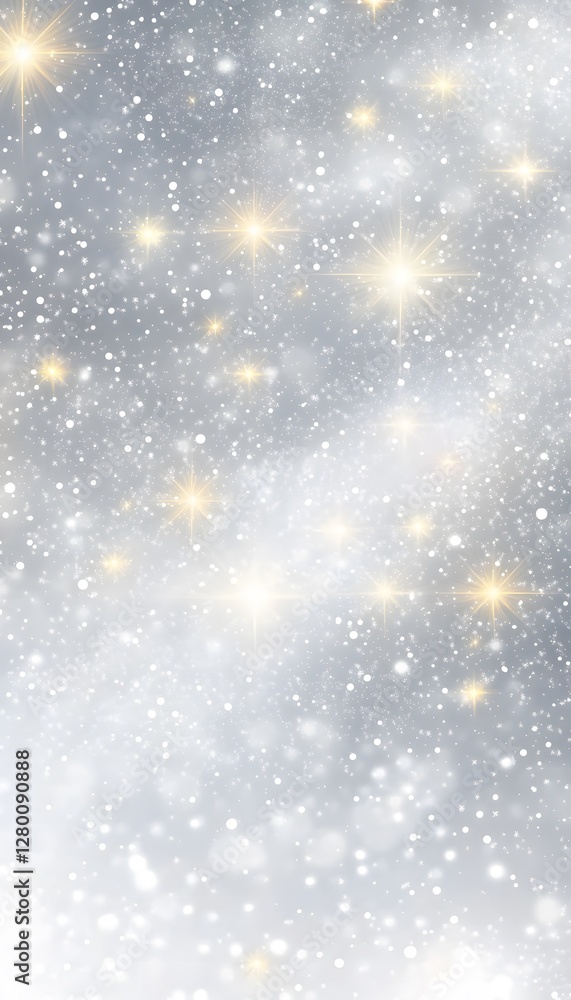 Fototapeta premium Silver Winter Background Showing Falling Snow And Sparkling Lights
