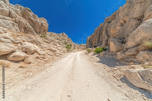 Steep Rocky Path Under Clear Blue Sky in a Rugged Natural Terrain Mountain Landscape