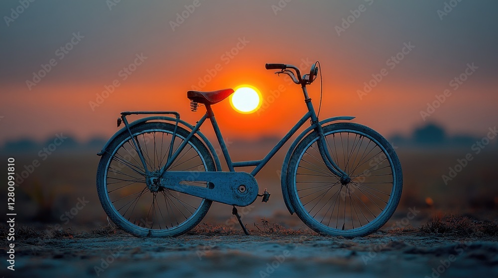 Obraz premium Sunset bicycle field landscape travel photography