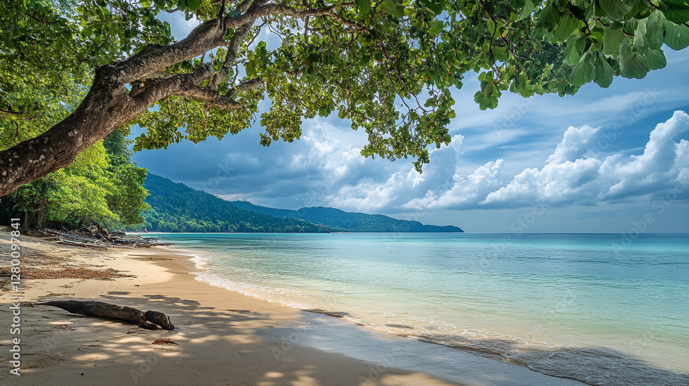 Idyllic tropical beach scene for vacation getaway Idyllic tropical beach scene for vacation getaway