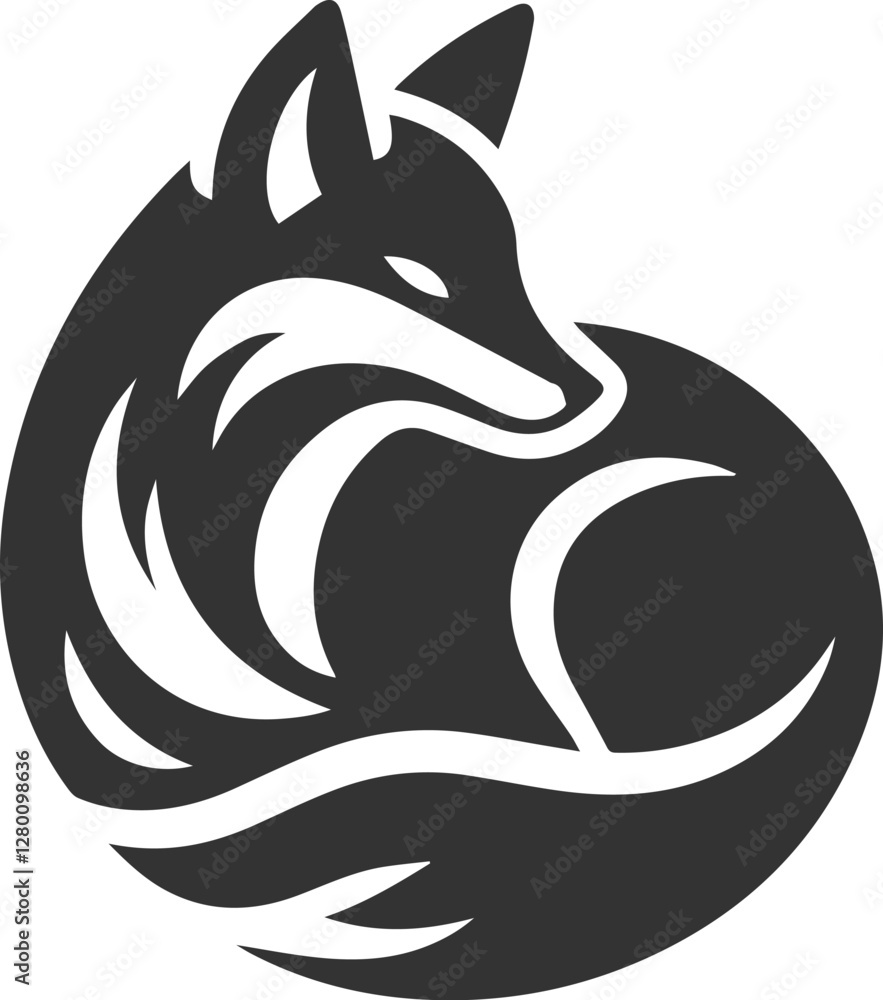 Fototapeta premium A fox curled up appearing lonely vector animal silhouette