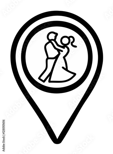 White icon for night club, disco, dance floor, dance halls other entertainment places, on transparent background. Position symbols or GPS positioning
