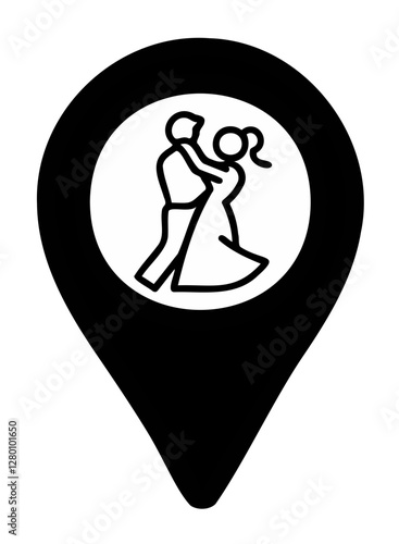 Black icon for night club, disco, dance floor, dance halls other entertainment places, on transparent background. Position symbols or GPS positioning