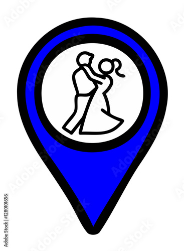 Blue icon for night club, disco, dance floor, dance halls other entertainment places, on transparent background. Position symbols or GPS positioning
