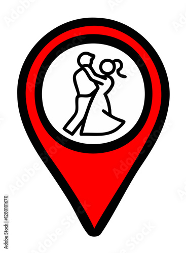 Red icon for night club, disco, dance floor, dance halls other entertainment places, on transparent background. Position symbols or GPS positioning