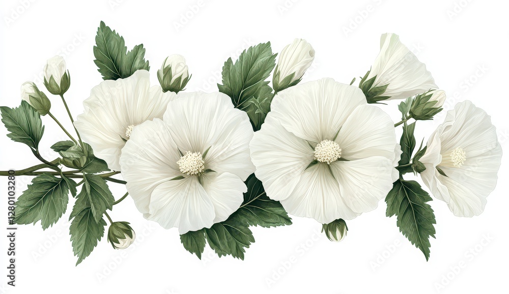 White Hibiscus Floral Arrangement On White Background