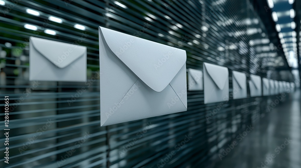 White Paper Envelopes Hanging on Gray Slatted Background