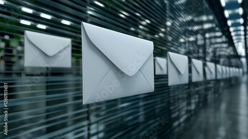 White Paper Envelopes Hanging on Gray Slatted Background
