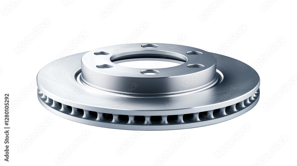 Front view of single car brake disk isolated on white