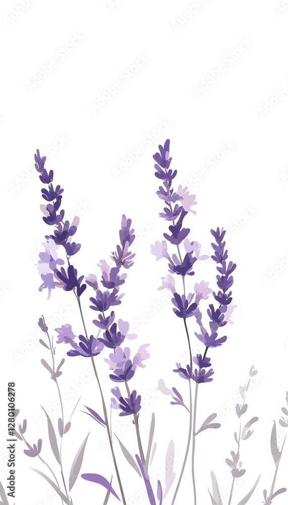 Fototapeta premium Delicate watercolor painting of purple lavender blossoms in bloom