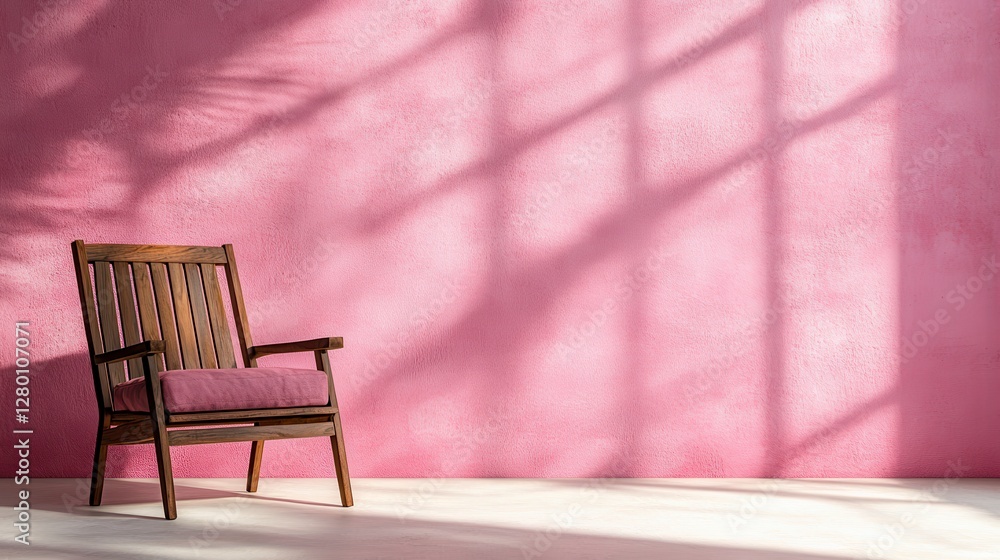 Wooden Chair and Pink Wall Minimalist Interior Design