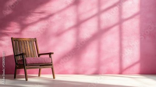 Obraz na płótnie Wooden Chair and Pink Wall Minimalist Interior Design w salonie