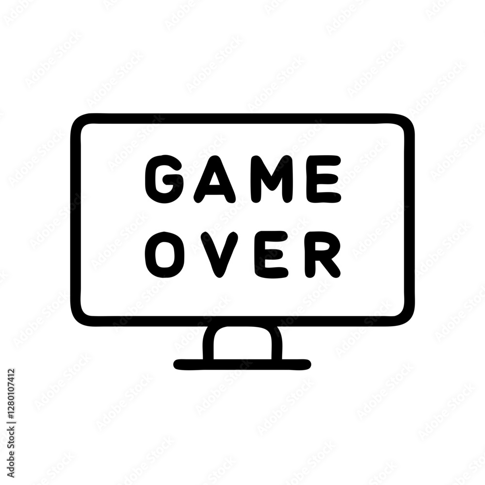 Game over screen icon in minimalistic black outline style Game over screen icon in minimalistic black outline style