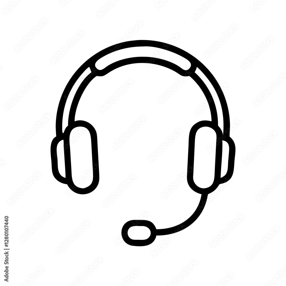 Gaming headset icon with microphone in minimalistic black outline style Gaming headset icon with microphone in minimalistic black outline style