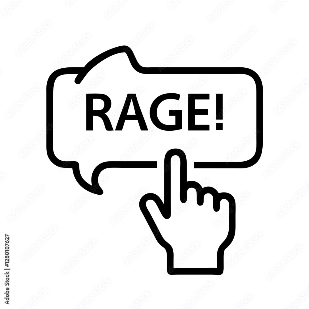 Rage mode activation icon with hand click in black outline style Rage mode activation icon with hand click in black outline style