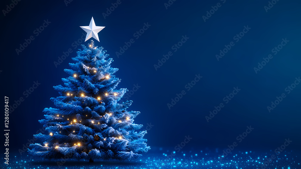 Blue Christmas Tree with White Star and Lights Blue Christmas Tree with White Star and Lights