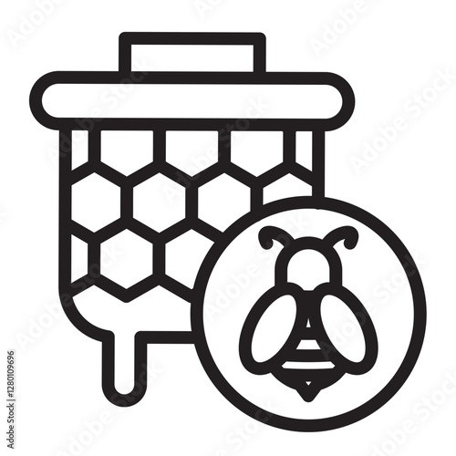 Beekeeper with Hive Vector Line Icon Design