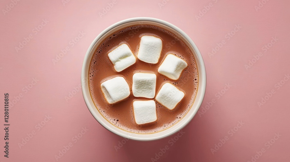 Overhead view of hot chocolate with marshmallows in a cup. Overhead view of hot chocolate with marshmallows in a cup.
