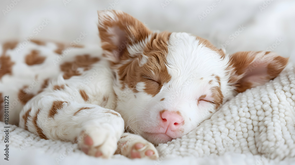 Adorable puppy sleeping peacefully on soft blanket Adorable puppy sleeping peacefully on soft blanket