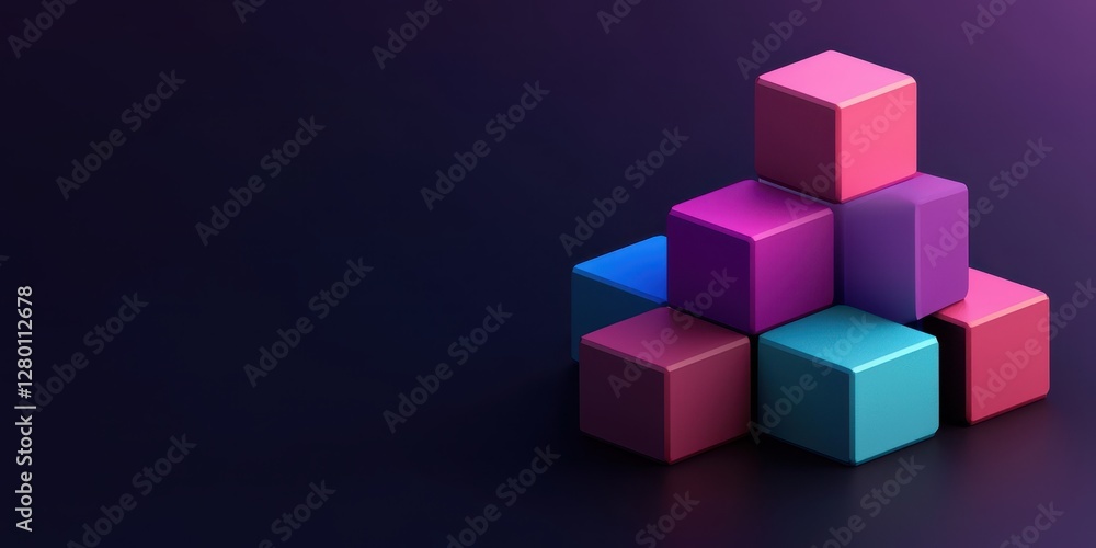 Obraz premium A vibrant arrangement of colorful blocks stacked artistically against a dark background, creating a modern and visually appealing design.
