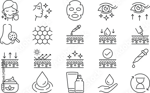 Skincare Icons, Beauty, Hydration, and Skin Treatment Essentials.