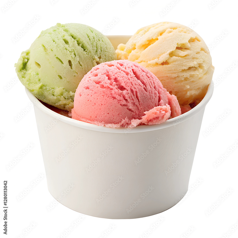 white cup with scoops ice cream isolated on transparent background Generative Ai.
white cup with scoops ice cream isolated on transparent background Generative Ai.