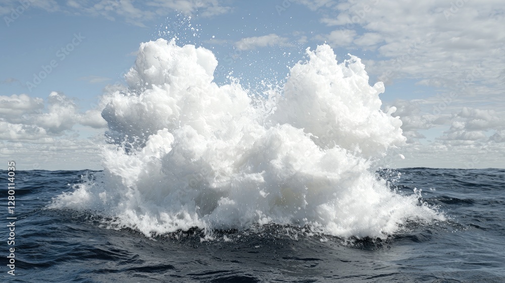 Fototapeta premium Ocean wave explosion, sea foam, sky background, nature scene