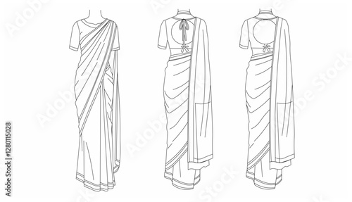 Traditional Saree Draping Sketch
