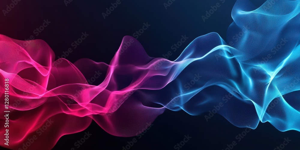 Fototapeta premium A vibrant blend of pink and blue waves creates a dynamic visual that evokes energy and fluidity against a dark backdrop.