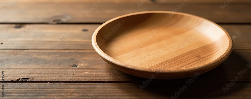 Wooden plate on a wooden surface with shadows, wooden plate, airy Wooden plate on a wooden surface with shadows, wooden plate, airy