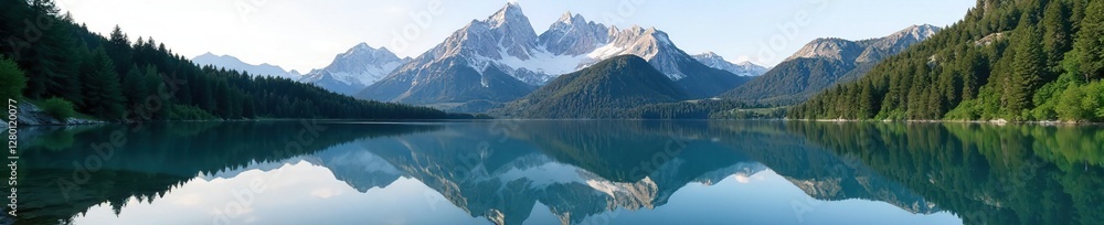 Reflection of Tre Cime di Lavaredo in lake Misurina, alpine landscape, dolomite mountains, lake misurina Reflection of Tre Cime di Lavaredo in lake Misurina, alpine landscape, dolomite mountains, lake misurina