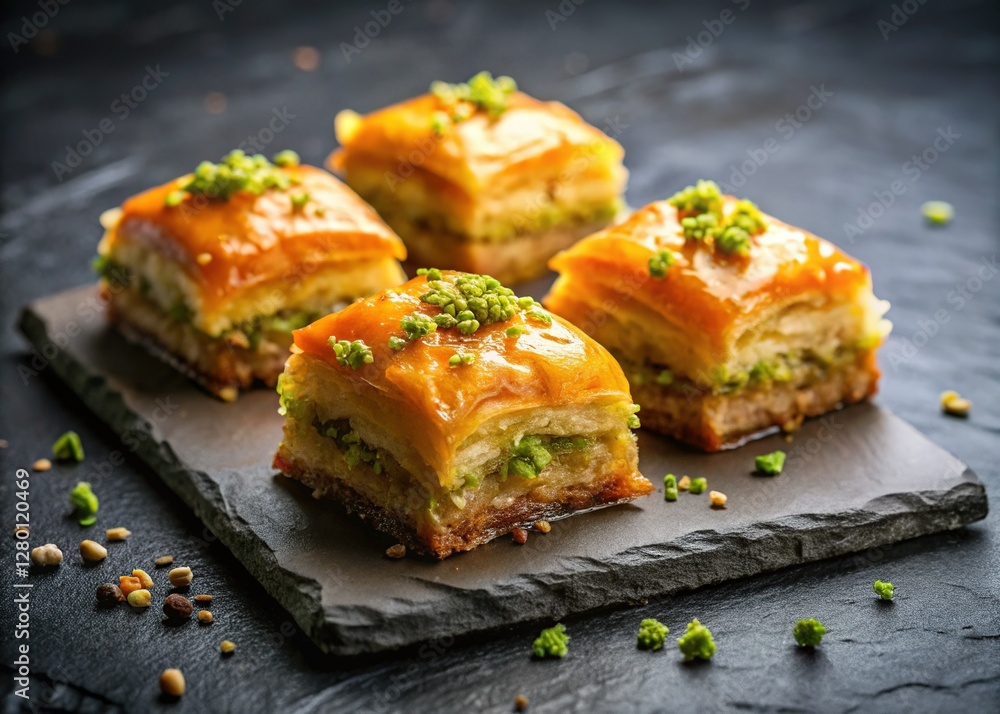 Delicious Baklava Pastry on Rustic Slate Plate Delicious Baklava Pastry on Rustic Slate Plate