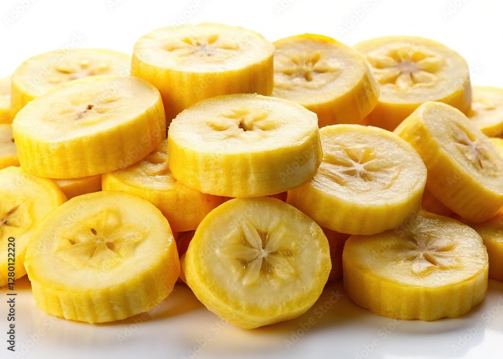 Fresh Sliced Bananas Isolated on White Background - Perfect for Healthy Recipes & Food Photography Fresh Sliced Bananas Isolated on White Background - Perfect for Healthy Recipes & Food Photography