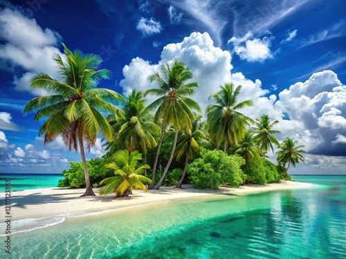 Lush Tropical Island Paradise: Turquoise Ocean, White Sand Beach