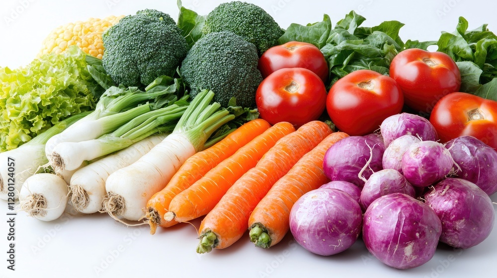 Fresh colorful vegetables on white background; healthy eating Fresh colorful vegetables on white background; healthy eating