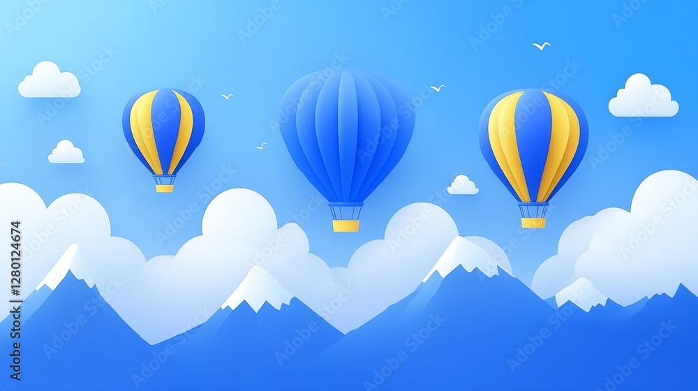 custom made wallpaper toronto digitalPixelated hot air balloons soaring above cloud-covered mountains offering a retro futuristic digital journey and a positive vibe