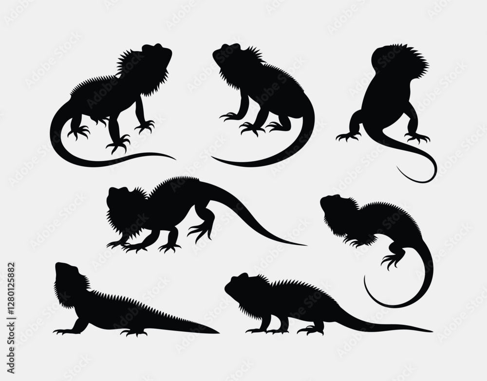 Obraz premium Bearded Dragon Silhouette Illustration Vector Template