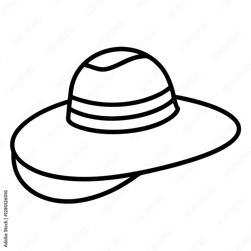 Sun Hat Outline Design on White Background Sun Hat Outline Design on White Background