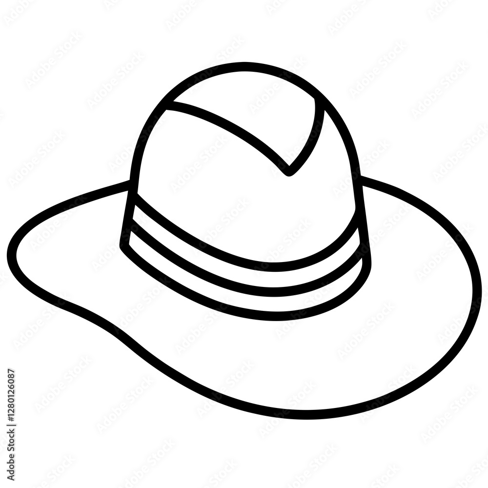 Sun Hat Outline Design on White Background Sun Hat Outline Design on White Background