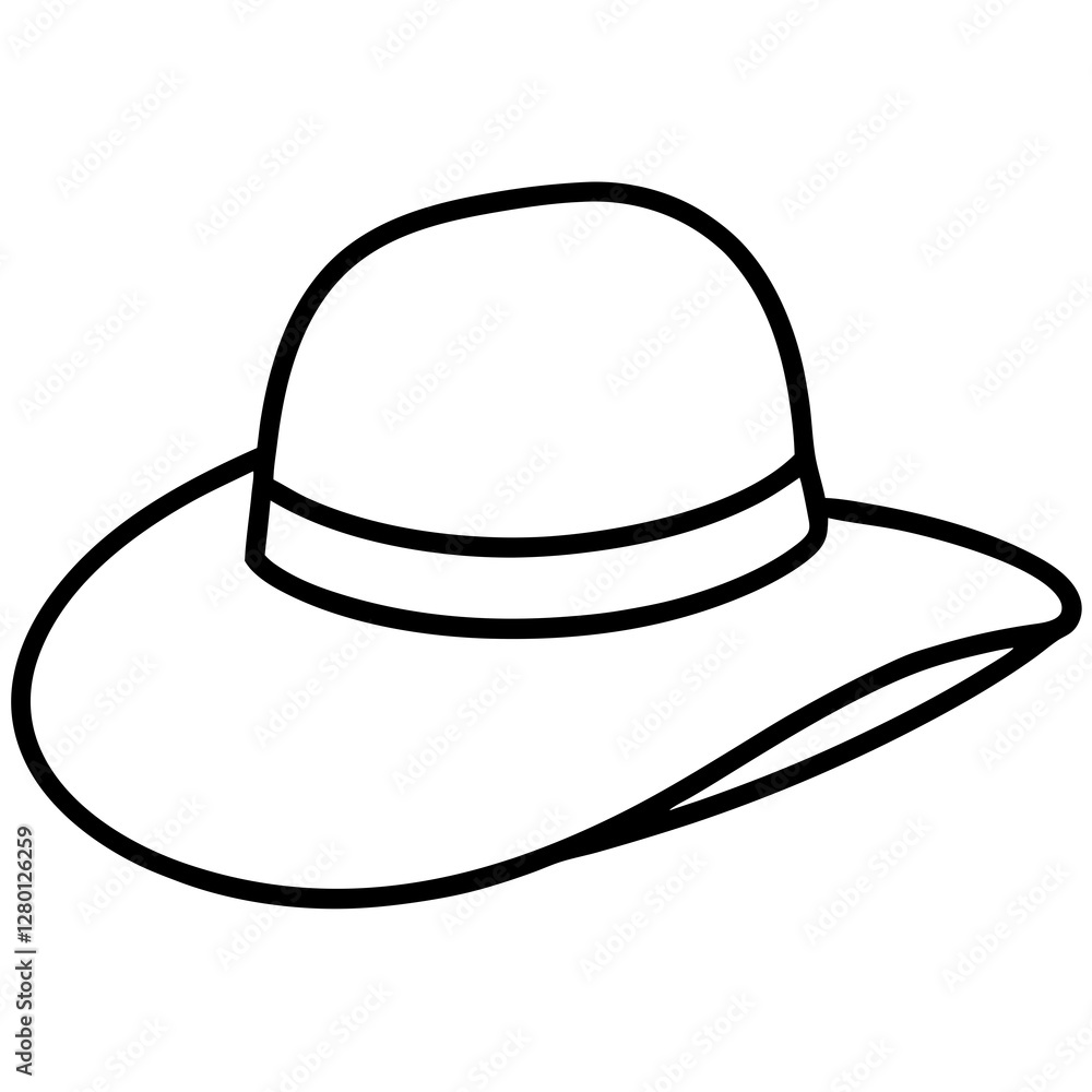 Sun Hat Outline Design on White Background Sun Hat Outline Design on White Background