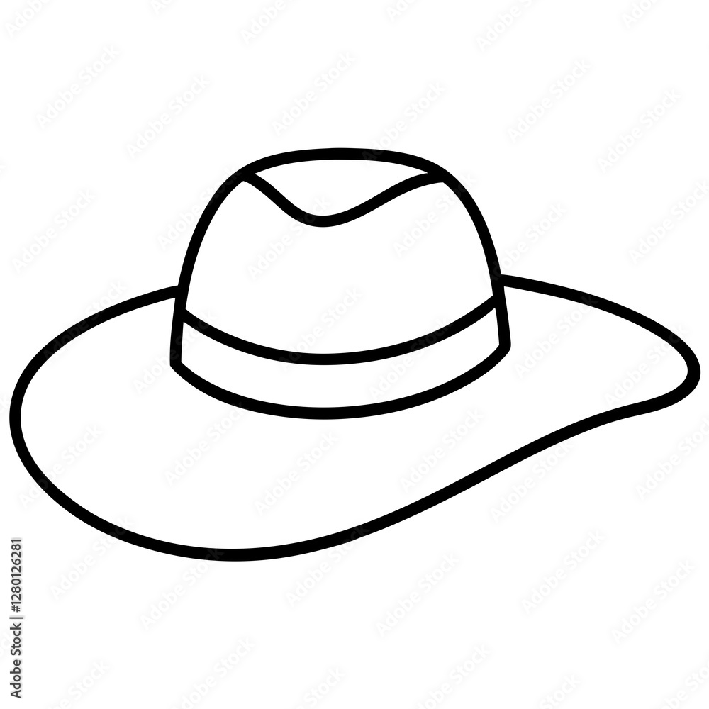 Sun Hat Outline Design on White Background Sun Hat Outline Design on White Background