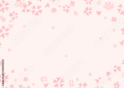 桜の花びらが舞い散るかわいいイラストの背景フレーム