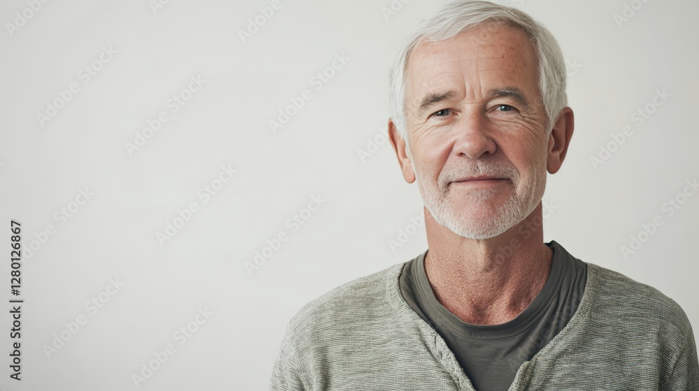 Fototapeta premium Portrait of a Smiling Senior Man with Gray Hair Against a Neutral Background