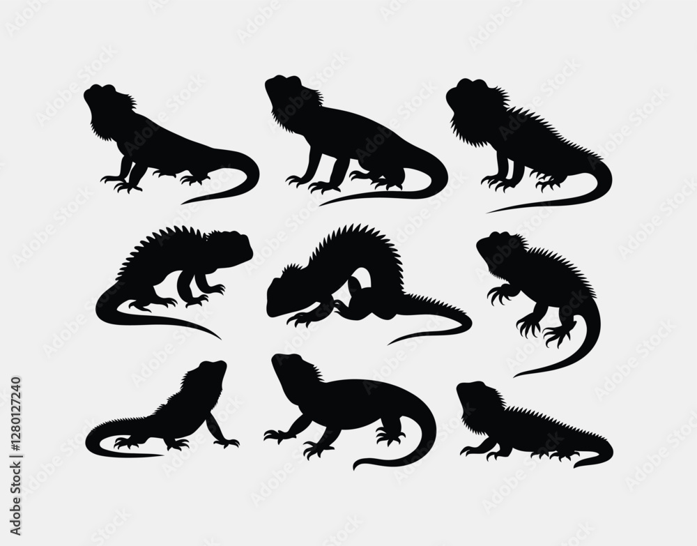Obraz premium Bearded Dragon Silhouette Template Vector Collection